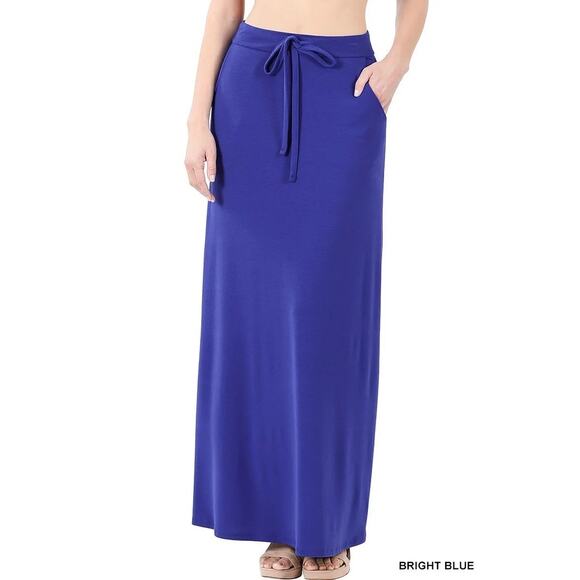 NWOT Zenana Outfitters Royal Bright Blue Drawstring Maxi Skirt Size Large - Picture 1 of 11